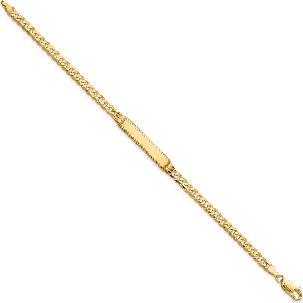 14K Yellow Gold Polished Flat Curb Link ID Bracelet with 27x5.5mm Solid Plate - 8" by Oro Pregiato