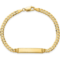 14K Yellow Gold Polished Flat Curb Link ID Bracelet with 27x5.5mm Solid Plate - 8" by Oro Pregiato