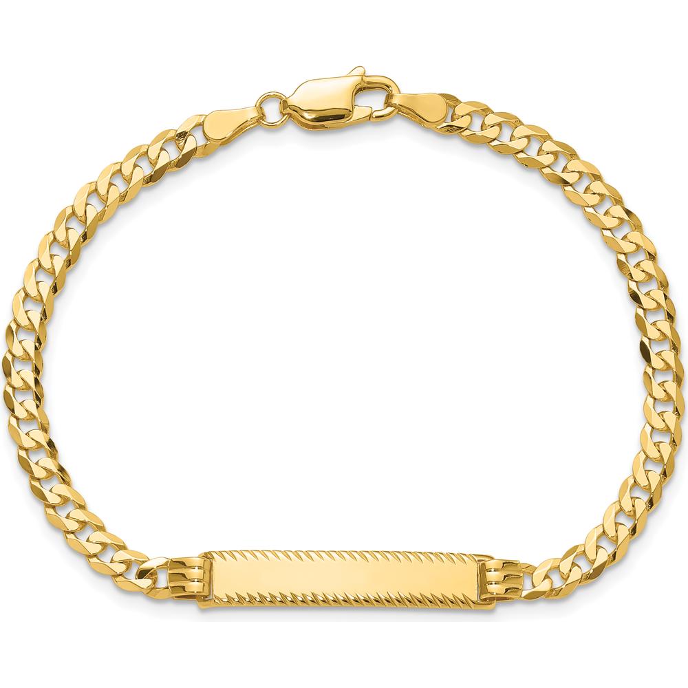 14K Yellow Gold Polished Flat Curb Link ID Bracelet with 27x5.5mm Solid Plate - 8" by Oro Pregiato