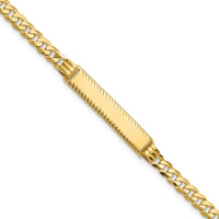 14K Yellow Gold Polished Flat Curb Link ID Bracelet with Diamond-Cut Plate - 7 Inches by Oro Pregiato