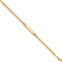 14K Yellow Gold Polished Flat Curb Link ID Bracelet with Diamond-Cut Plate - 7 Inches by Oro Pregiato