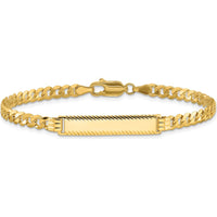 14K Yellow Gold Polished Flat Curb Link ID Bracelet with Diamond-Cut Plate - 7 Inches by Oro Pregiato