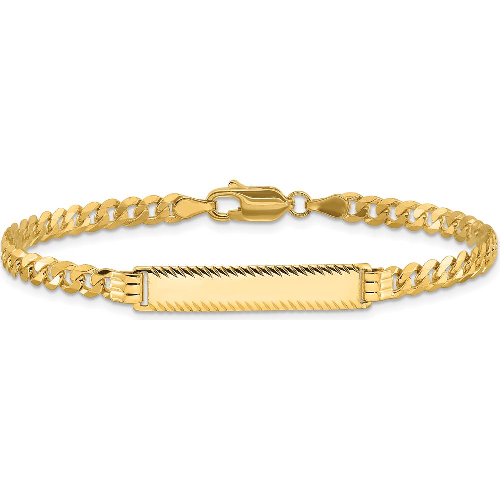 14K Yellow Gold Polished Flat Curb Link ID Bracelet with Diamond-Cut Plate - 7 Inches by Oro Pregiato