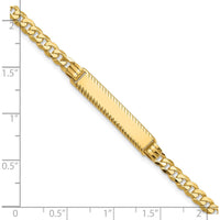 14K Yellow Gold Polished Flat Curb Link ID Bracelet with Diamond-Cut Plate - 7 Inches by Oro Pregiato