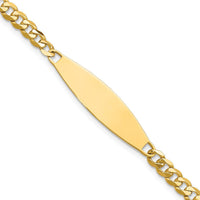 14K Yellow Gold Polished Flat Curb Link ID Bracelet with Solid Plate - 7" Length by Oro Pregiato