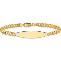 14K Yellow Gold Polished Flat Curb Link ID Bracelet with Solid Plate - 7" Length by Oro Pregiato