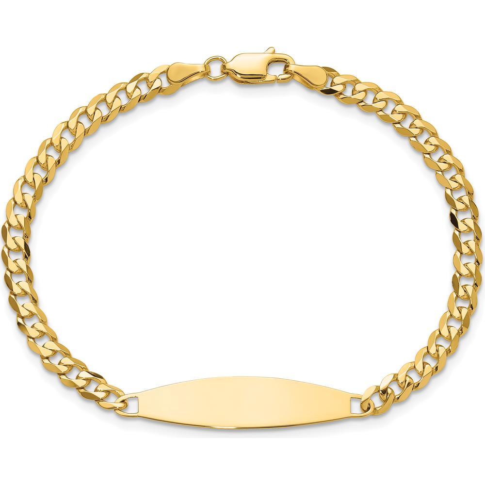 14K Yellow Gold Polished Flat Curb Link ID Bracelet with Solid Plate - 7" Length by Oro Pregiato