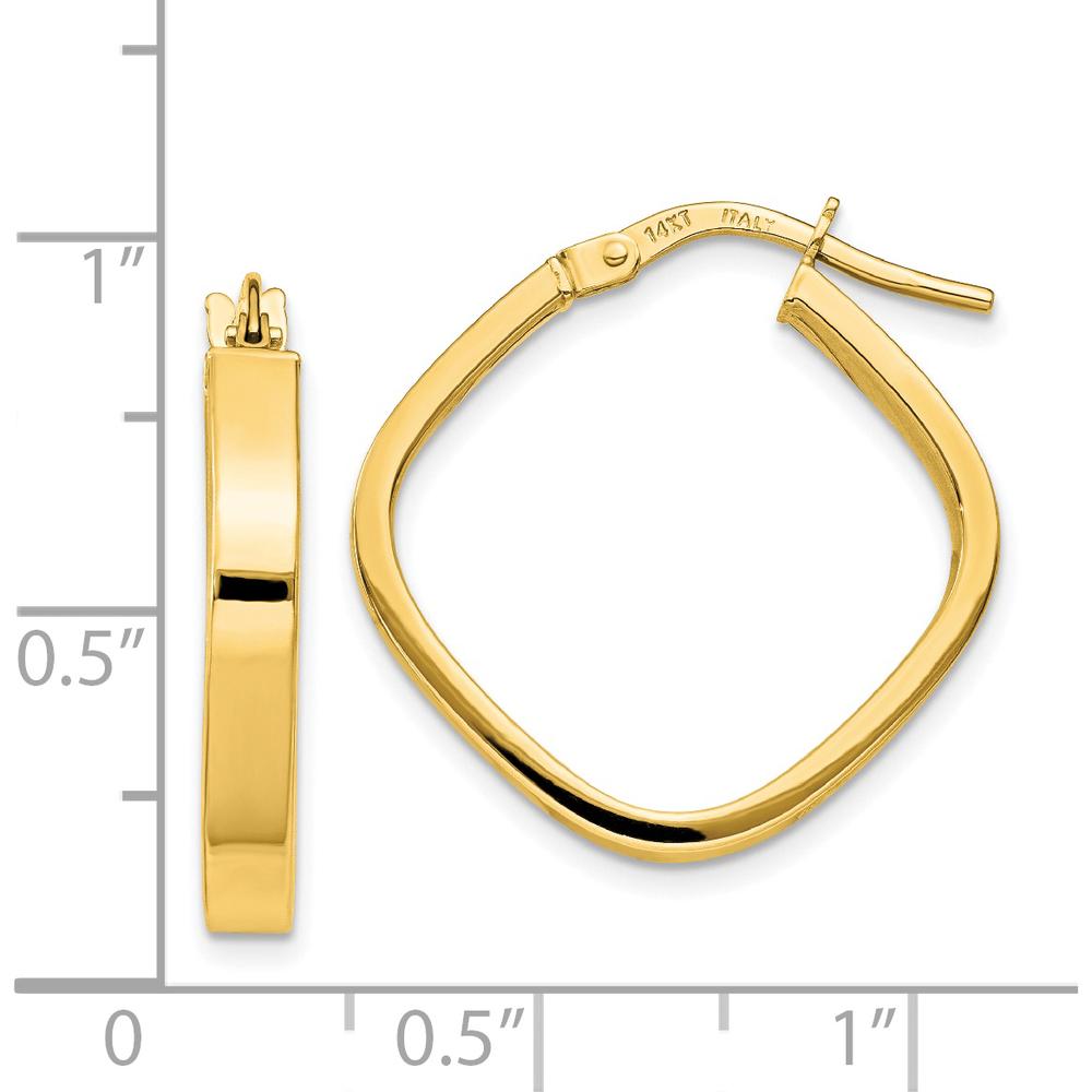 14K Yellow Gold Polished Flat Edge Square Hoop Earrings - 27.25mm Length by 0