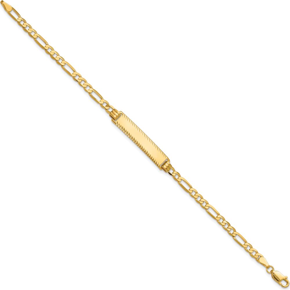 14K Yellow Gold Polished Flat Figaro Link ID Bracelet with Engravable Plate - 8" Length by Oro Pregiato