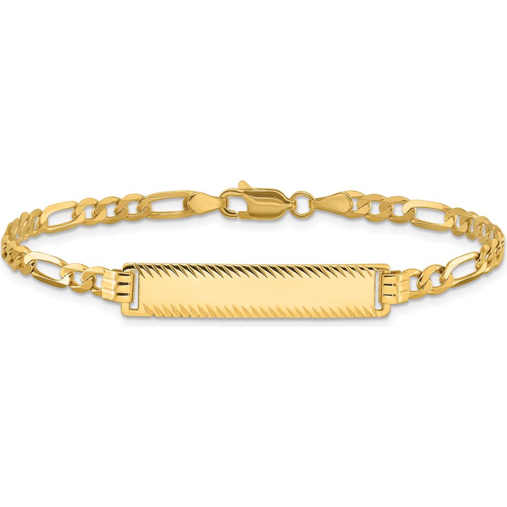14K Yellow Gold Polished Flat Figaro Link ID Bracelet with Engravable Plate - 8" Length by Oro Pregiato
