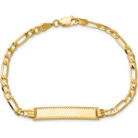 14K Yellow Gold Polished Flat Figaro Link ID Bracelet with Engravable Plate - 8" Length by Oro Pregiato