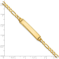 14K Yellow Gold Polished Flat Figaro Link ID Bracelet with Engravable Plate - 8" Length by Oro Pregiato
