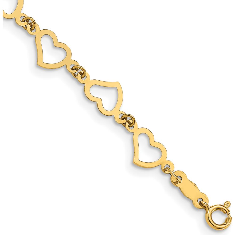 14K Yellow Gold Polished Flat Open Hearts Bracelet - 7.5" Length by Oro Pregiato