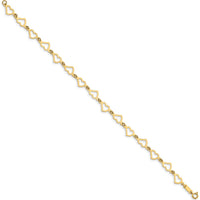 14K Yellow Gold Polished Flat Open Hearts Bracelet - 7.5" Length by Oro Pregiato