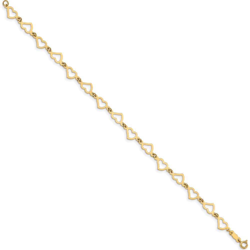 14K Yellow Gold Polished Flat Open Hearts Bracelet - 7.5" Length by Oro Pregiato