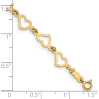14K Yellow Gold Polished Flat Open Hearts Bracelet - 7.5" Length by Oro Pregiato