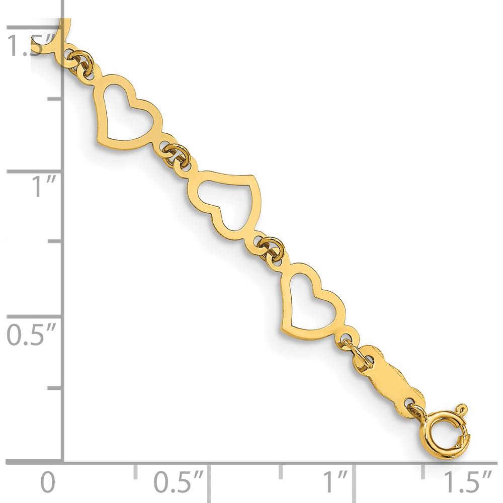 14K Yellow Gold Polished Flat Open Hearts Bracelet - 7.5" Length by Oro Pregiato