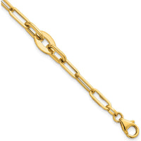 14K Yellow Gold Polished Flat Oval and Paperclip Link Bracelet - 7.25" Length by 0