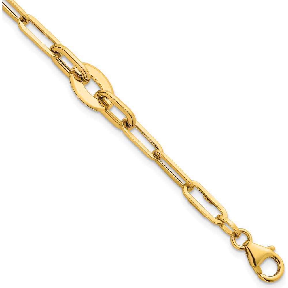 14K Yellow Gold Polished Flat Oval and Paperclip Link Bracelet - 7.25" Length by 0