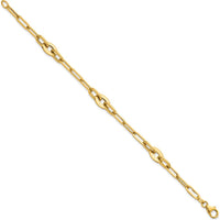 14K Yellow Gold Polished Flat Oval and Paperclip Link Bracelet - 7.25" Length by 0