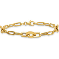 14K Yellow Gold Polished Flat Oval and Paperclip Link Bracelet - 7.25" Length by 0