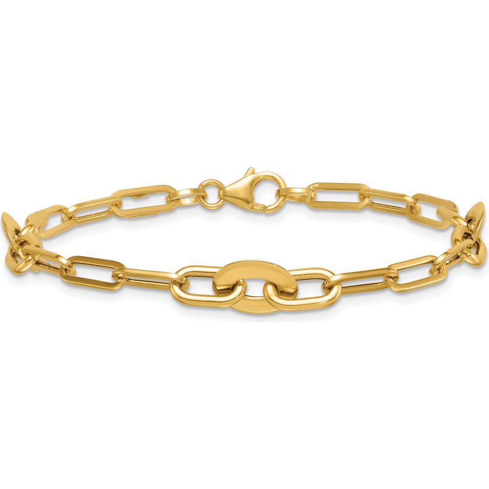 14K Yellow Gold Polished Flat Oval and Paperclip Link Bracelet - 7.25" Length by 0
