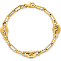 14K Yellow Gold Polished Flat Oval and Paperclip Link Bracelet - 7.25" Length by 0