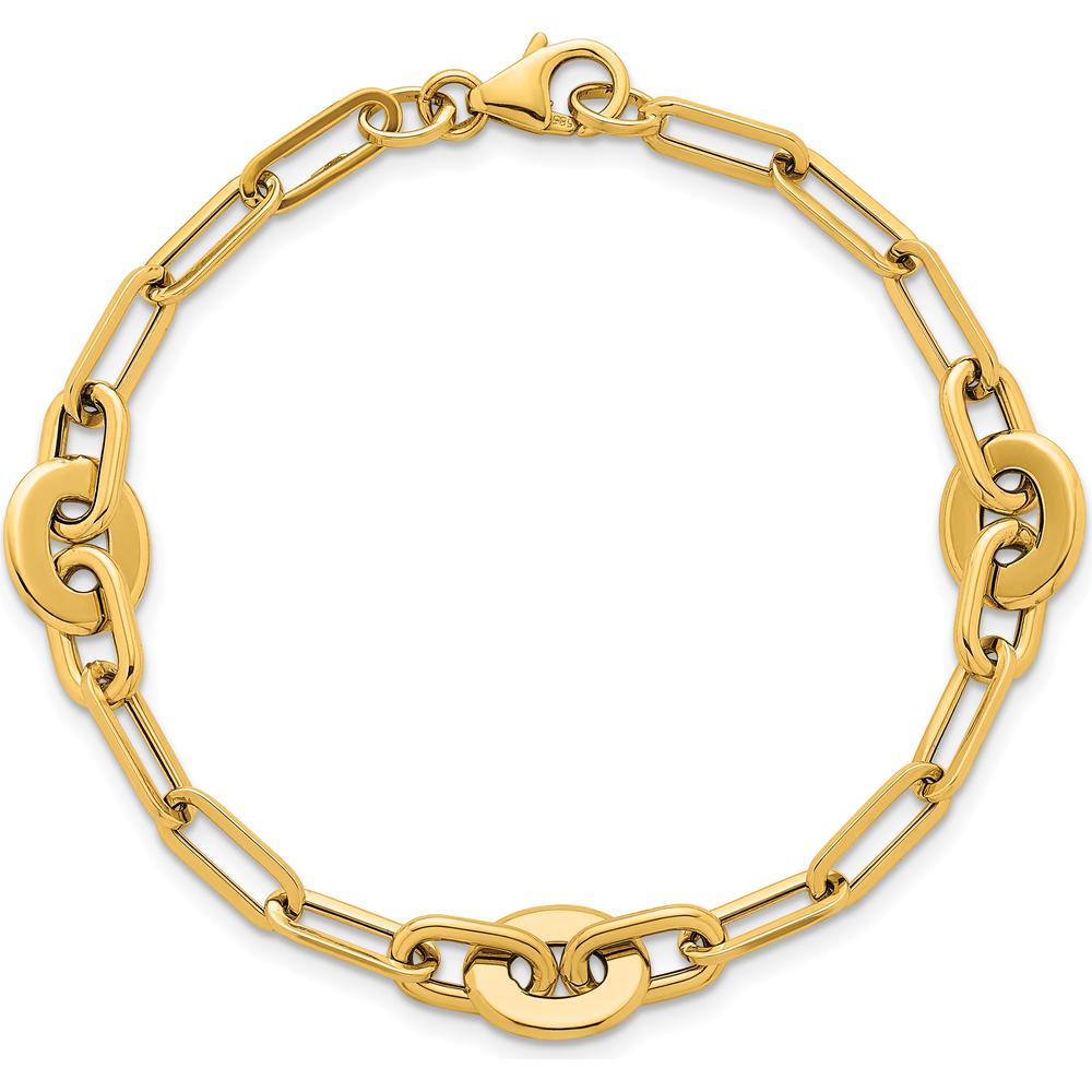 14K Yellow Gold Polished Flat Oval and Paperclip Link Bracelet - 7.25" Length by 0
