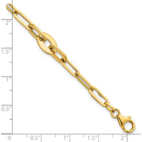 14K Yellow Gold Polished Flat Oval and Paperclip Link Bracelet - 7.25" Length by 0