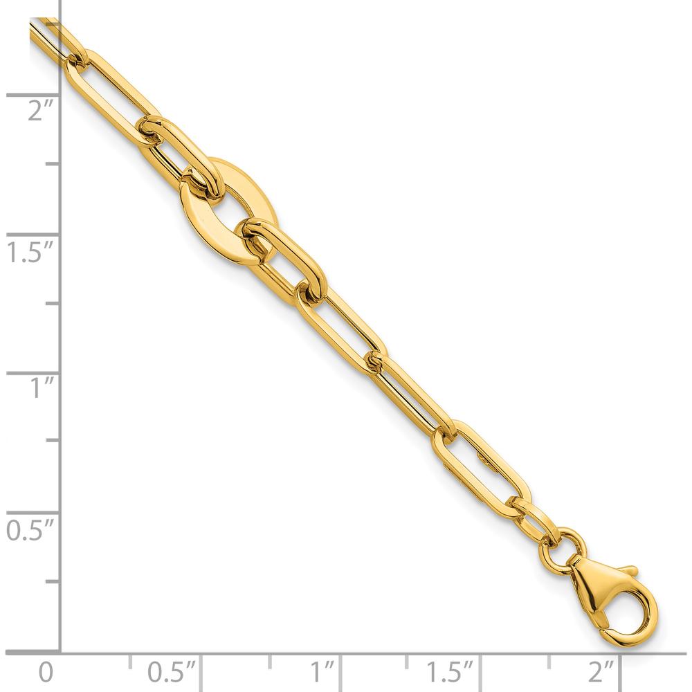 14K Yellow Gold Polished Flat Oval and Paperclip Link Bracelet - 7.25" Length by 0