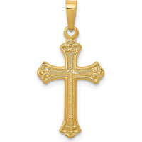 14K Yellow Gold Polished Fleur de Lis Cross Pendant - 26mm by Oro Pregiato