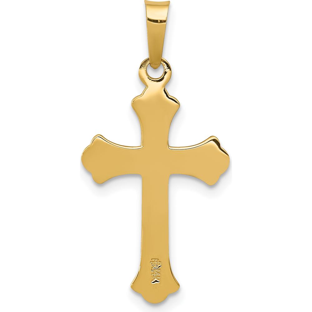 14K Yellow Gold Polished Fleur de Lis Cross Pendant - 26mm by Oro Pregiato
