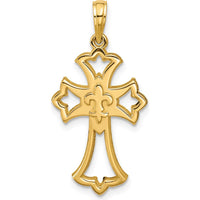 14K Yellow Gold Polished Fleur De Lis Cross Pendant - 29.8mm Length by Oro Pregiato