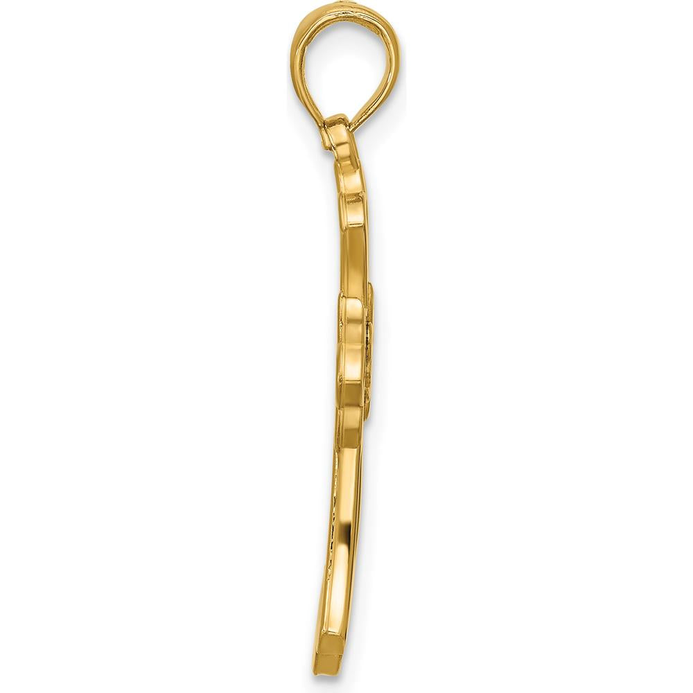14K Yellow Gold Polished Fleur De Lis Cross Pendant - 29.8mm Length by Oro Pregiato