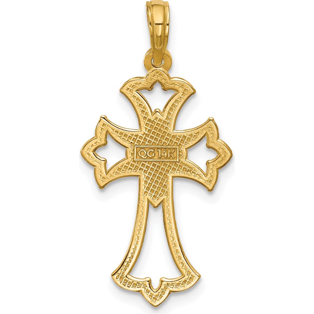 14K Yellow Gold Polished Fleur De Lis Cross Pendant - 29.8mm Length by Oro Pregiato
