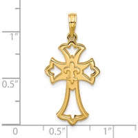 14K Yellow Gold Polished Fleur De Lis Cross Pendant - 29.8mm Length by Oro Pregiato