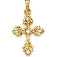 14K Yellow Gold Polished Fleur De Lis Cross Pendant - 33mm Length by Oro Pregiato