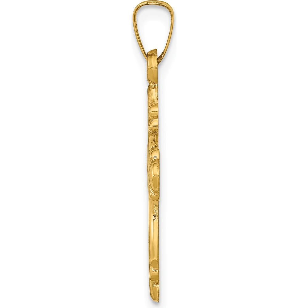 14K Yellow Gold Polished Fleur De Lis Cross Pendant - 33mm Length by Oro Pregiato