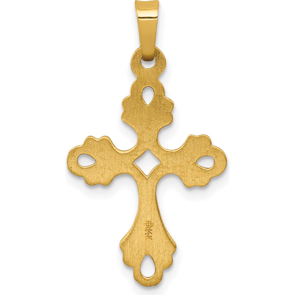 14K Yellow Gold Polished Fleur De Lis Cross Pendant - 33mm Length by Oro Pregiato