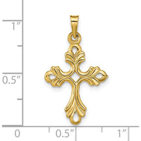 14K Yellow Gold Polished Fleur De Lis Cross Pendant - 33mm Length by Oro Pregiato