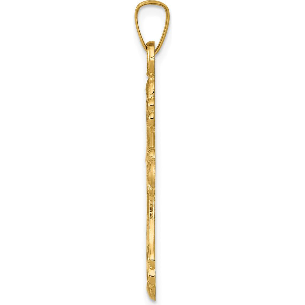 14K Yellow Gold Polished Fleur De Lis Cross Pendant - 33mm Length by Oro Pregiato