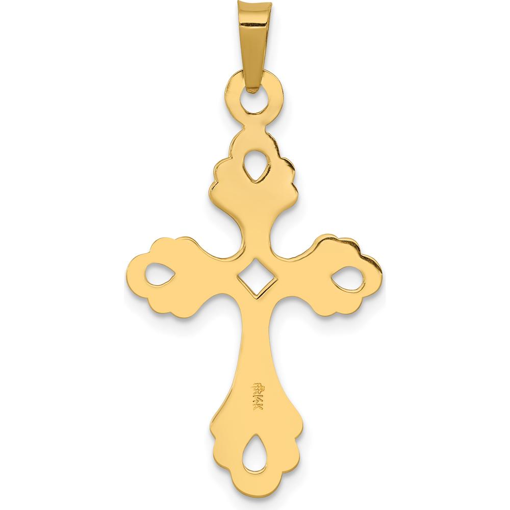 14K Yellow Gold Polished Fleur De Lis Cross Pendant - 33mm Length by Oro Pregiato