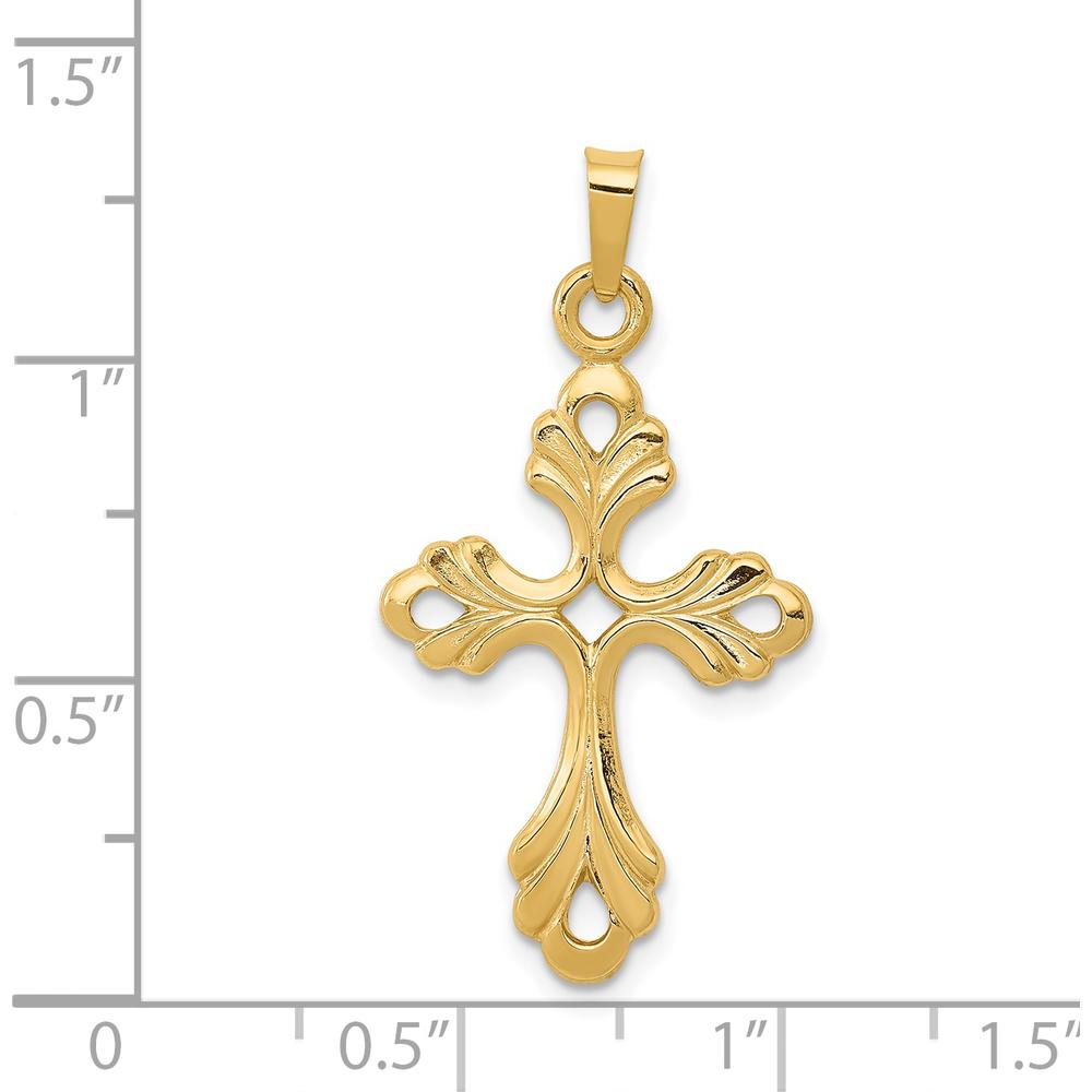 14K Yellow Gold Polished Fleur De Lis Cross Pendant - 33mm Length by Oro Pregiato