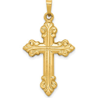 14K Yellow Gold Polished Fleur de Lis Cross Pendant - 35.7mm Length by Oro Pregiato