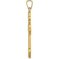 14K Yellow Gold Polished Fleur de Lis Cross Pendant - 35.7mm Length by Oro Pregiato