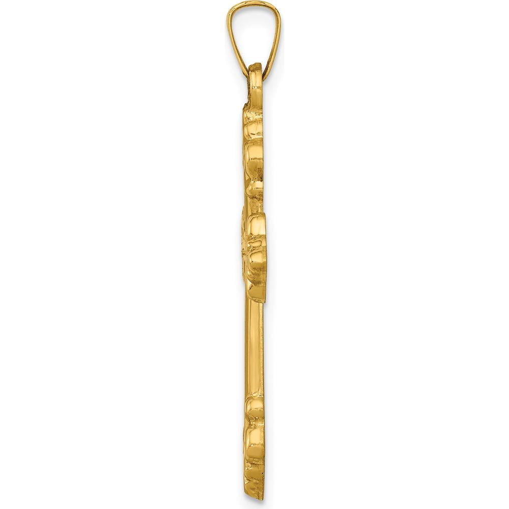 14K Yellow Gold Polished Fleur de Lis Cross Pendant - 35.7mm Length by Oro Pregiato