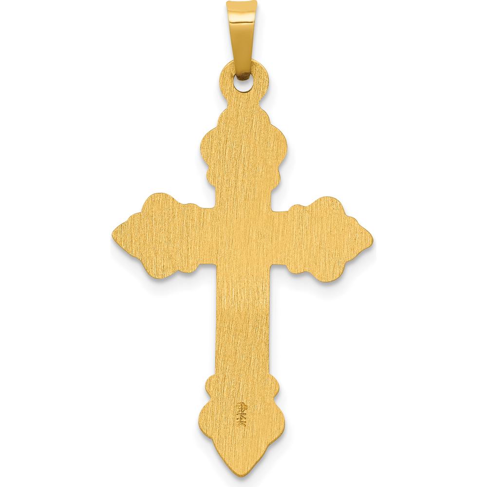 14K Yellow Gold Polished Fleur de Lis Cross Pendant - 35.7mm Length by Oro Pregiato