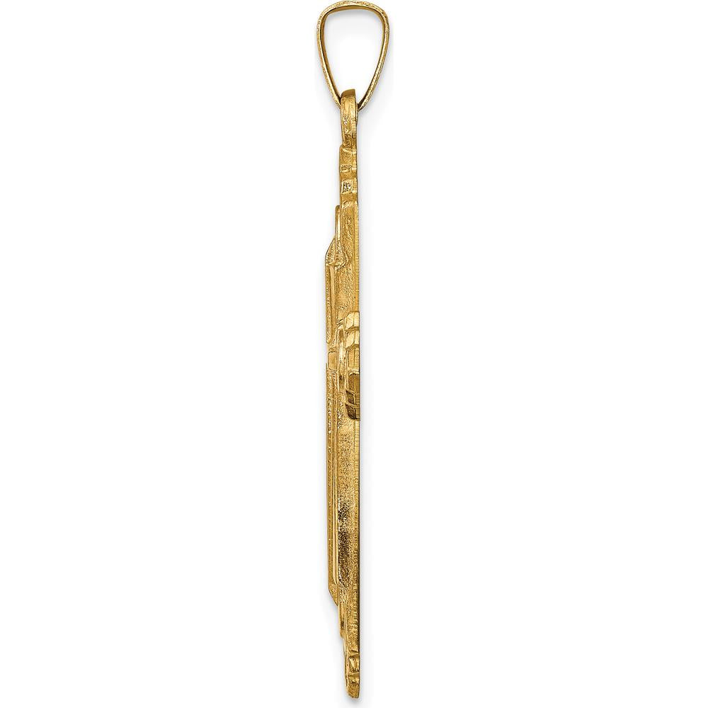 14K Yellow Gold Polished Fleur de Lis Cross Pendant - 36.5mm Length by Oro Pregiato