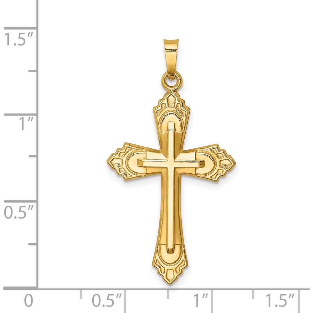 14K Yellow Gold Polished Fleur de Lis Cross Pendant - 36.5mm Length by Oro Pregiato