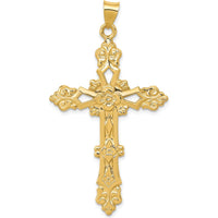 14K Yellow Gold Polished Fleur de Lis Cross Pendant - 54mm x 30mm by Oro Pregiato